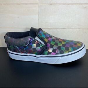 Vans Classic Slip-Ons Rainbow Metallic Check Girl's Youth Size 2 Shoes Black